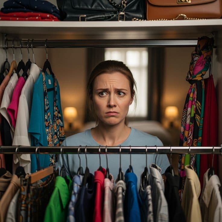 Someone deciding what to wear at an open wardrobe