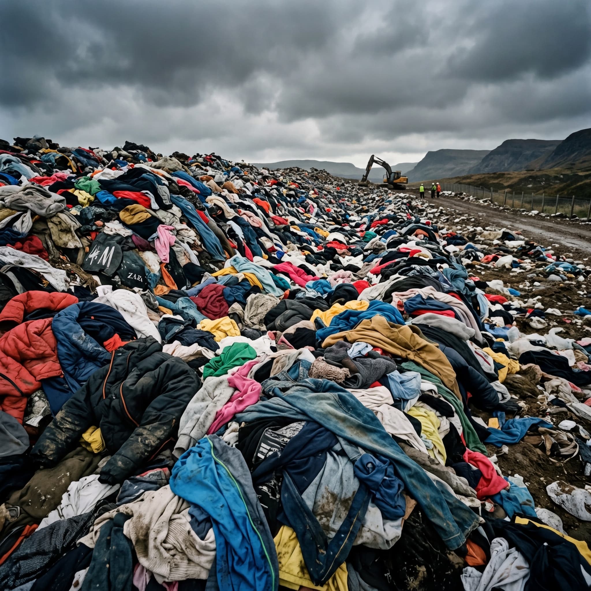 A landfill site filled with discarded textiles